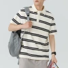 Striped Polo shirt, men's summer loose Japanese-style lapel short-sleeved T-shirt, loose trendy brand retro half-sleeved business T-shirt Specification image